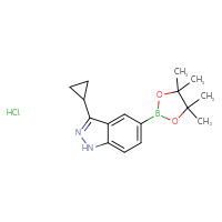 Chemical structure of 3-cyclopropyl-5-(4,4,5,5-tetramethyl-1,3,2-dioxaborolan-2-yl)-1H-indazole hydrochloride - CSSB06744499783
