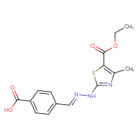 Chemical structure of 4-[(E)-{2-[5-(ethoxycarbonyl)-4-methyl-1,3-thiazol-2-yl]hydrazin-1-ylidene}methyl]benzoic acid - CSSB00132694244