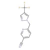 Chemical structure of 6-{[4-(trifluoromethyl)-1H-pyrazol-1-yl]methyl}pyridine-3-carbonitrile - CSSB02187650575