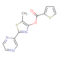 Chemical structure of 5-methyl-2-(pyrazin-2-yl)-1,3-thiazol-4-yl thiophene-2-carboxylate - CSSB00138423383