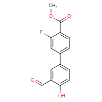 Chemical structure of methyl 3-fluoro-3'-formyl-4'-hydroxy-[1,1'-biphenyl]-4-carboxylate - CSSB00016253903