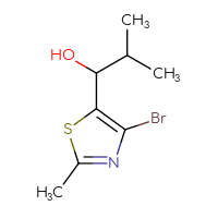 Chemical structure of 1-(4-bromo-2-methyl-1,3-thiazol-5-yl)-2-methylpropan-1-ol - CSSB20638702432