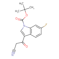Chemical structure of tert-butyl 3-(2-cyanoacetyl)-6-fluoro-1H-indole-1-carboxylate - CSSB21332128694