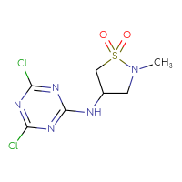 Chemical structure of 4-[(4,6-dichloro-1,3,5-triazin-2-yl)amino]-2-methyl-1λ⁶,2-thiazolidine-1,1-dione - CSSB06656686669