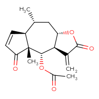 Chemical structure of (3aR,4S,4aR,7aR,8R,9aS)-4a,8-dimethyl-3-methylidene-2,5-dioxo-2H,3H,3aH,4H,4aH,5H,7aH,8H,9H,9aH-azuleno[6,5-b]furan-4-yl acetate - CSSB03437847306