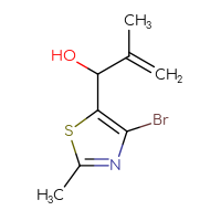 Chemical structure of 1-(4-bromo-2-methyl-1,3-thiazol-5-yl)-2-methylprop-2-en-1-ol - CSSB20636542590