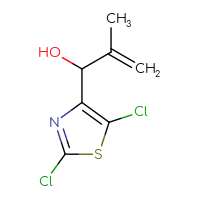 Chemical structure of 1-(2,5-dichloro-1,3-thiazol-4-yl)-2-methylprop-2-en-1-ol - CSSB21246458744