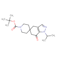 Chemical structure of tert-butyl 7-oxo-1-(propan-2-yl)-1,4,6,7-tetrahydrospiro[indazole-5,4'-piperidine]-1'-carboxylate - CSSB20167803107