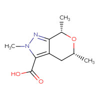 Chemical structure of (5R,7S)-2,5,7-trimethyl-2H,4H,5H,7H-pyrano[3,4-c]pyrazole-3-carboxylic acid - CSSB02133795376