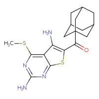 Chemical structure of 6-(adamantane-1-carbonyl)-4-(methylsulfanyl)thieno[2,3-d]pyrimidine-2,5-diamine - CSSB00102545024