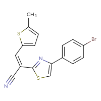 Chemical structure of (2Z)-2-[4-(4-bromophenyl)-1,3-thiazol-2-yl]-3-(5-methylthiophen-2-yl)prop-2-enenitrile - CSSB00160251732