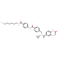 Chemical structure of N-{[4-({4-[(6-aminohexyl)carbamoyl]phenyl}carbamoyl)phenyl]methyl}-N-cyclopropyl-3-oxo-3,4-dihydro-2H-1,4-benzoxazine-7-carboxamide - CSSB20591796628
