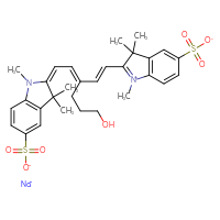 Chemical structure of sodium 2-[(1E,3E)-6-hydroxy-3-{2-[(2E)-1,3,3-trimethyl-5-sulfonato-2,3-dihydro-1H-indol-2-ylidene]ethylidene}hex-1-en-1-yl]-1,3,3-trimethyl-3H-indol-1-ium-5-sulfonate - CSSB03437230330
