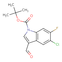 Chemical structure of tert-butyl 5-chloro-6-fluoro-3-formyl-1H-indole-1-carboxylate - CSSB21332128260