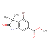 Chemical structure of methyl 4-bromo-3,3-dimethyl-2-oxo-2,3-dihydro-1H-indole-6-carboxylate - CSSB02150285035