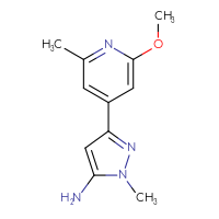 Chemical structure of 3-(2-methoxy-6-methylpyridin-4-yl)-1-methyl-1H-pyrazol-5-amine - CSSB00102983752