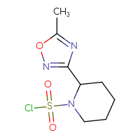 Chemical structure of 2-(5-methyl-1,2,4-oxadiazol-3-yl)piperidine-1-sulfonyl chloride - CSSB02140537141