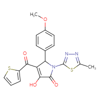 Chemical structure of 3-hydroxy-5-(4-methoxyphenyl)-1-(5-methyl-1,3,4-thiadiazol-2-yl)-4-(thiophene-2-carbonyl)-2,5-dihydro-1H-pyrrol-2-one - CSSB00132758123
