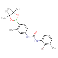 Chemical structure of 3-(2-bromo-3-methylphenyl)-1-[3-methyl-4-(4,4,5,5-tetramethyl-1,3,2-dioxaborolan-2-yl)phenyl]urea - CSSB21332162369