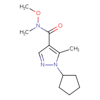 Chemical structure of 1-cyclopentyl-N-methoxy-N,5-dimethyl-1H-pyrazole-4-carboxamide - CSSB01996144569