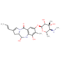 Chemical structure of (7S,8R)-13-{[(2S,3R,4R,5S,6S)-3,4-dihydroxy-4,6-dimethyl-5-(methylamino)oxan-2-yl]oxy}-8,11-dihydroxy-12-methyl-5-[(1E)-prop-1-en-1-yl]-3,9-diazatricyclo[8.4.0.0³,⁷]tetradeca-1(10),4,11,13-tetraen-2-one - CSSB06256045847