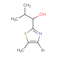 Chemical structure of 1-(4-bromo-5-methyl-1,3-thiazol-2-yl)-2-methylpropan-1-ol - CSSB20835139836