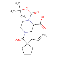 Chemical structure of (2S)-1-[(tert-butoxy)carbonyl]-4-[1-(prop-2-en-1-yl)cyclopentanecarbonyl]piperazine-2-carboxylic acid - CSSB07270372793