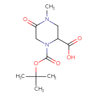 Chemical structure of 1-[(tert-butoxy)carbonyl]-4-methyl-5-oxopiperazine-2-carboxylic acid - CSSB00010477074