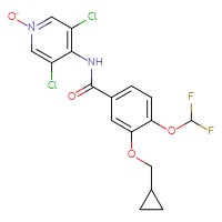 Chemical structure of 3,5-dichloro-4-[3-(cyclopropylmethoxy)-4-(difluoromethoxy)benzamido]pyridin-1-ium-1-olate - CSSB00020665586