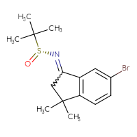 Chemical structure of (R)-N-(6-bromo-3,3-dimethyl-2,3-dihydro-1H-inden-1-ylidene)-2-methylpropane-2-sulfinamide - CSSB21332857384
