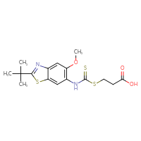 Chemical structure of 3-{[(2-tert-butyl-5-methoxy-1,3-benzothiazol-6-yl)carbamothioyl]sulfanyl}propanoic acid - CSSB00116208306