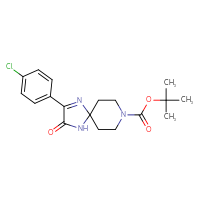 Chemical structure of tert-butyl 2-(4-chlorophenyl)-3-oxo-1,4,8-triazaspiro[4.5]dec-1-ene-8-carboxylate - CSSB00020622723