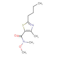 Chemical structure of 2-butyl-N-methoxy-N,4-dimethyl-1,3-thiazole-5-carboxamide - CSSB06835849564