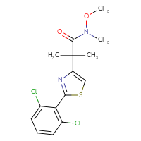 Chemical structure of 2-[2-(2,6-dichlorophenyl)-1,3-thiazol-4-yl]-N-methoxy-N,2-dimethylpropanamide - CSSB02121740194