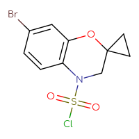 Chemical structure of 7-bromo-3,4-dihydrospiro[1,4-benzoxazine-2,1'-cyclopropane]-4-sulfonyl chloride - CSSB21224775379