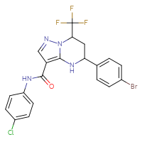 Chemical structure of 5-(4-bromophenyl)-N-(4-chlorophenyl)-7-(trifluoromethyl)-4H,5H,6H,7H-pyrazolo[1,5-a]pyrimidine-3-carboxamide - CSSB00132950300