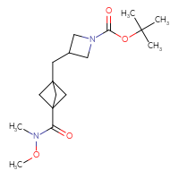Chemical structure of tert-butyl 3-({3-[methoxy(methyl)carbamoyl]bicyclo[1.1.1]pentan-1-yl}methyl)azetidine-1-carboxylate - CSSB06611827049