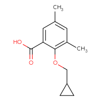 Chemical structure of 2-(cyclopropylmethoxy)-3,5-dimethylbenzoic acid - CSSB00043381786