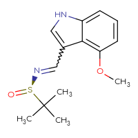 Chemical structure of (R)-N-[(4-methoxy-1H-indol-3-yl)methylidene]-2-methylpropane-2-sulfinamide - CSSB21331814926