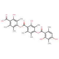 Chemical structure of 4-[4-(2,4-dihydroxy-3,6-dimethylbenzoyloxy)-2-hydroxy-3,5,6-trimethylbenzoyloxy]-2-hydroxy-3,5,6-trimethylbenzoic acid - CSSB00102660293