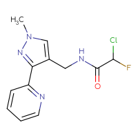 Chemical structure of 2-chloro-2-fluoro-N-{[1-methyl-3-(pyridin-2-yl)-1H-pyrazol-4-yl]methyl}acetamide - CSSB21332117832