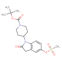 Chemical structure of tert-butyl 4-[5-(methanesulfonyloxy)-2-oxo-2,3-dihydro-1H-indol-1-yl]piperidine-1-carboxylate - CSSB21432518948