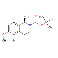 Chemical structure of tert-butyl (1R)-5-bromo-6-methoxy-1-methyl-1,2,3,4-tetrahydroisoquinoline-2-carboxylate - CSSB06726392812