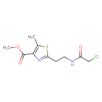 Chemical structure of methyl 2-[2-(2-chloroacetamido)ethyl]-5-methyl-1,3-thiazole-4-carboxylate - CSSB01938658501