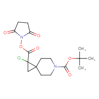 Chemical structure of 6-tert-butyl 1-(2,5-dioxopyrrolidin-1-yl) 1-chloro-6-azaspiro[2.5]octane-1,6-dicarboxylate - CSSB20270306790