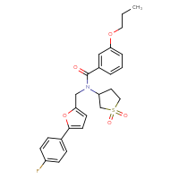 Chemical structure of N-(1,1-dioxo-1λ⁶-thiolan-3-yl)-N-{[5-(4-fluorophenyl)furan-2-yl]methyl}-3-propoxybenzamide - CSSB00027510813