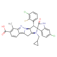Chemical structure of (3S,10'S,11'S,14'S)-6-chloro-11'-(3-chloro-2-fluorophenyl)-13'-(cyclopropylmethyl)-6'-methyl-2-oxo-1,2-dihydro-8',9',13'-triazaspiro[indole-3,12'-tetracyclo[7.6.0.0²,⁷.0¹⁰,¹⁴]pentadecane]-1',3',5',7'-tetraene-5'-carboxylic acid - CSSB06744597839