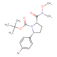 Chemical structure of tert-butyl (2R,5S)-2-(4-bromophenyl)-5-[methoxy(methyl)carbamoyl]pyrrolidine-1-carboxylate - CSSB21151589962