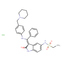 Chemical structure of N-{2-oxo-3-[phenyl({4-[(piperidin-1-yl)methyl]phenyl}amino)methylidene]-2,3-dihydro-1H-indol-5-yl}ethane-1-sulfonamide hydrochloride - CSSB02125604647