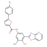 Chemical structure of 5-(4-bromophenyl)-N-(4-hydroxy-3-methyl-5-{[1,3]oxazolo[4,5-b]pyridin-2-yl}phenyl)furan-2-carboxamide - CSSB00132933075